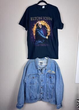 Elton John Set-Vintage Cotton Heritage Jean Jacket & 2015 T-shirt Size L/XL